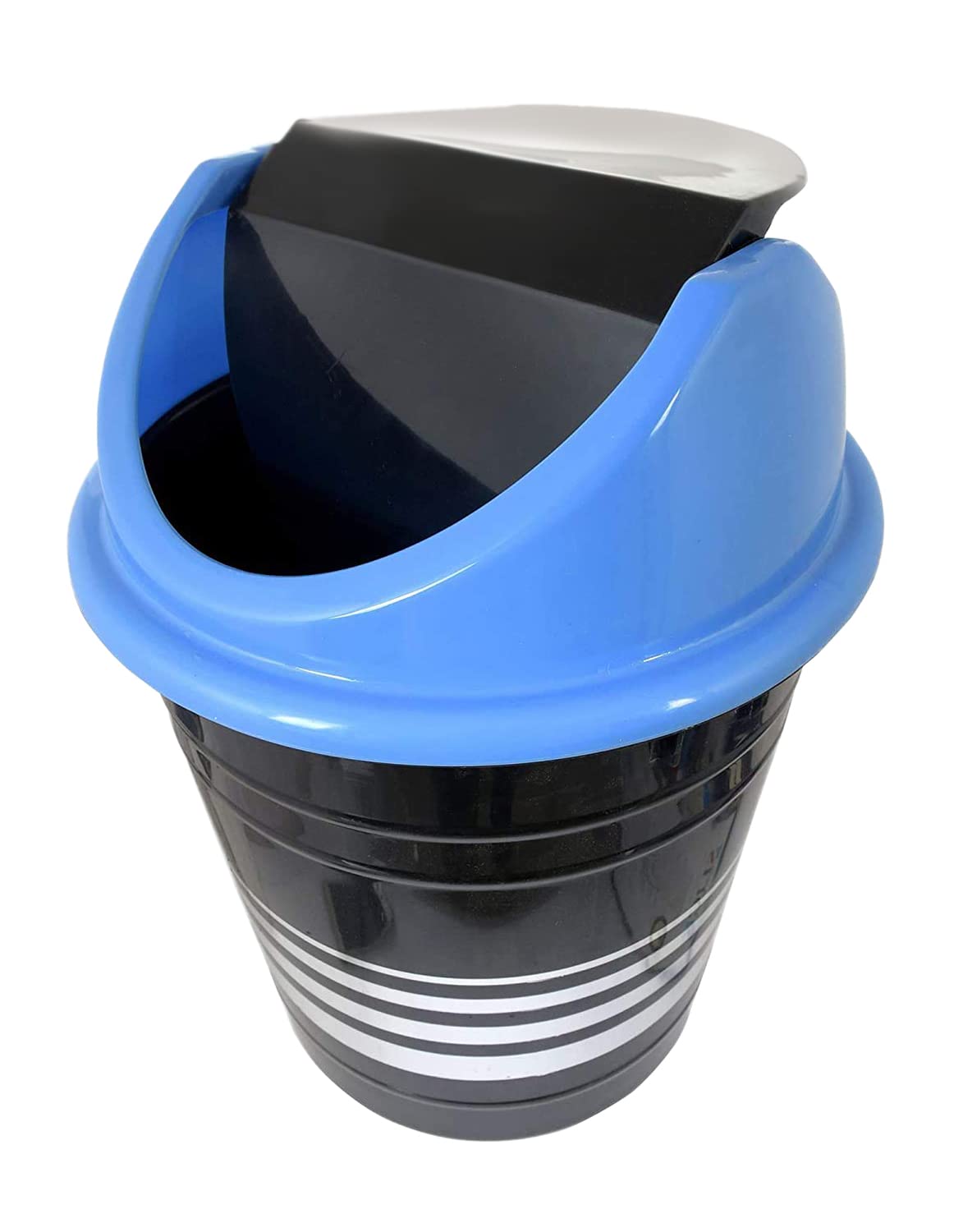 Kuber Industries Plastic DustbinWastebin With Swing Lid 10 Liter Black  Blue-47KM0887