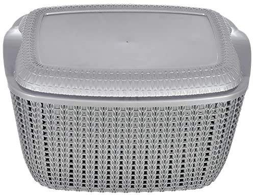 Kuber Industries Multipurposes Large M 30 Plastic Basket Organizer For Kitchen Countertop Cabinet Bathroom With Lid Grey -46KM014