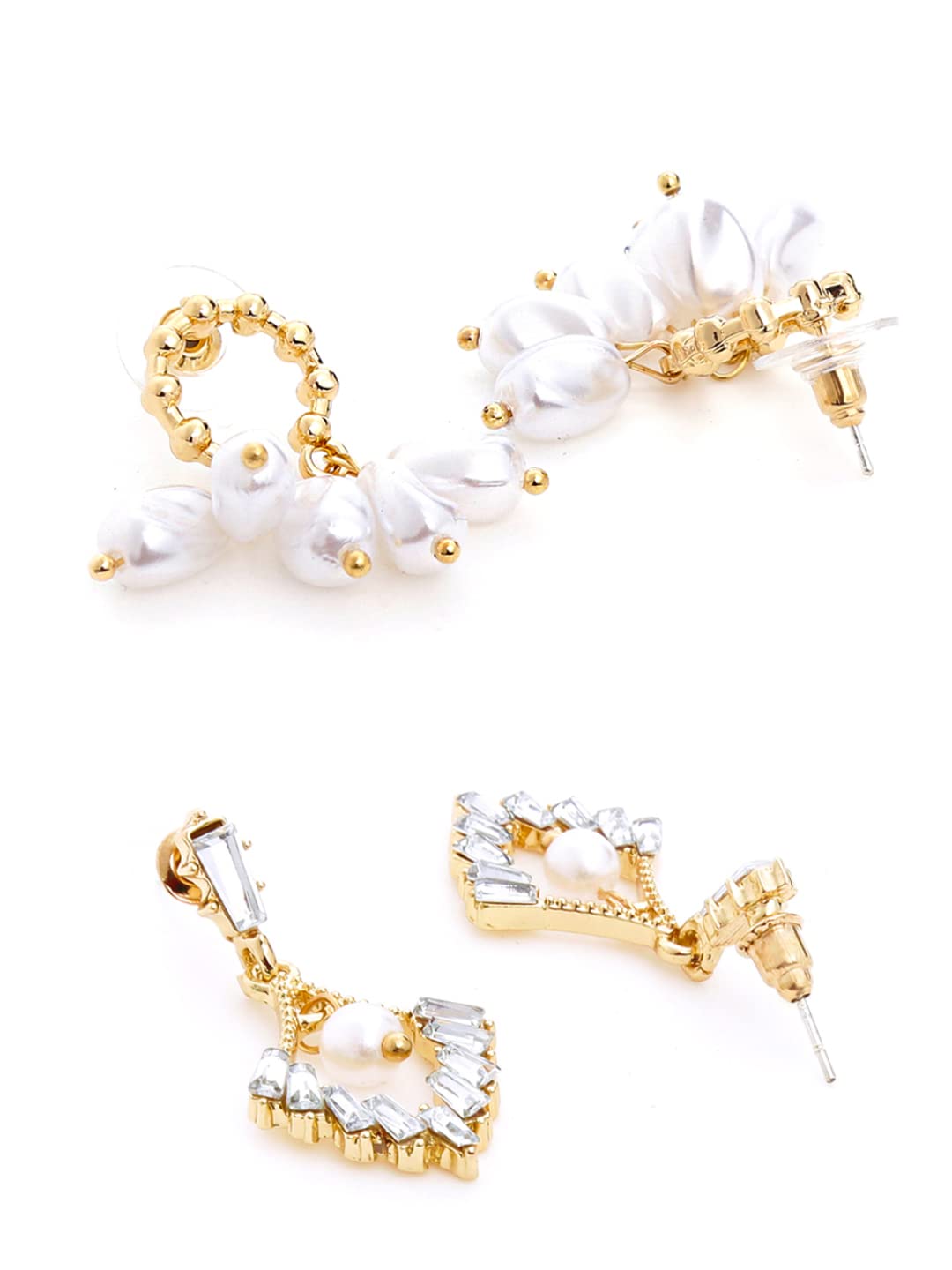 Yellow Chimes Combo of 2 Pairs Latest Fashion Gold Plated Floral Pearl Design Drop Earrings for Women and Girls Medium YCFJER-01PRLDGN-C-WH