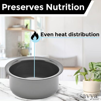 Savya Home Hard Anodized Tope  Non-Stick  Non-Corrosive Hard Anodized Aluminium  Even Heat Distribution for Healthy Cooking  Metal Spoon Friendly Surface  2.3 liters