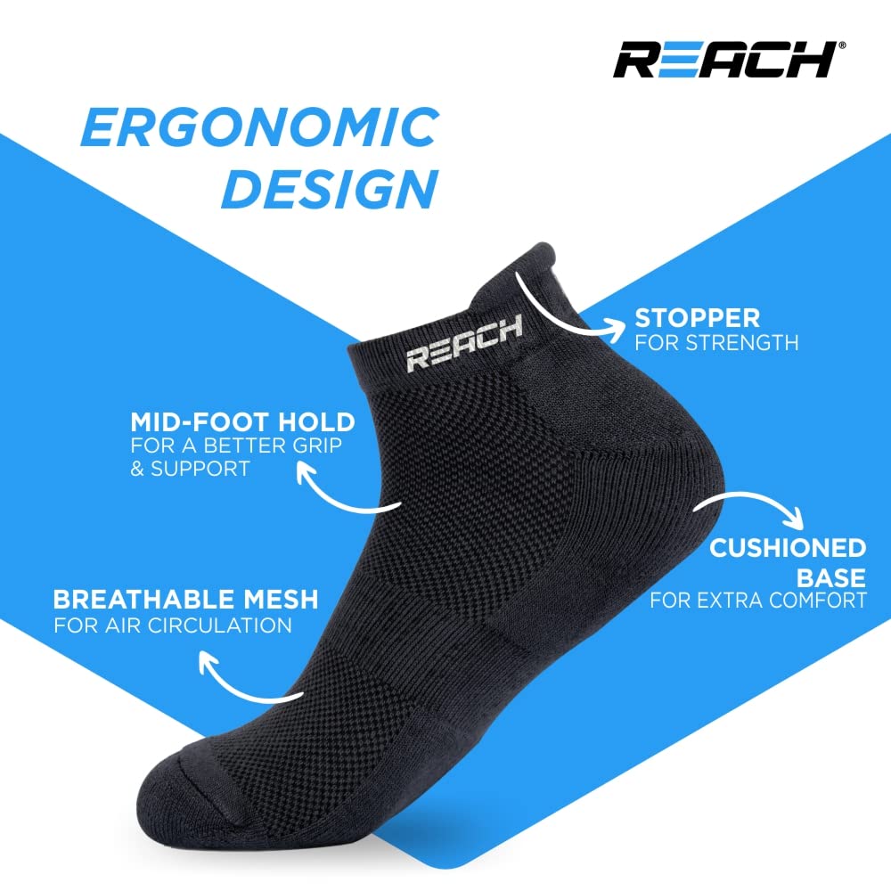 REACH Bamboo Ankle Socks for Men  Women  Breathable Mesh  Odour Free Socks  Sports  Gym Socks  Soft  Comfortable  Pack of 3  Dark Grey