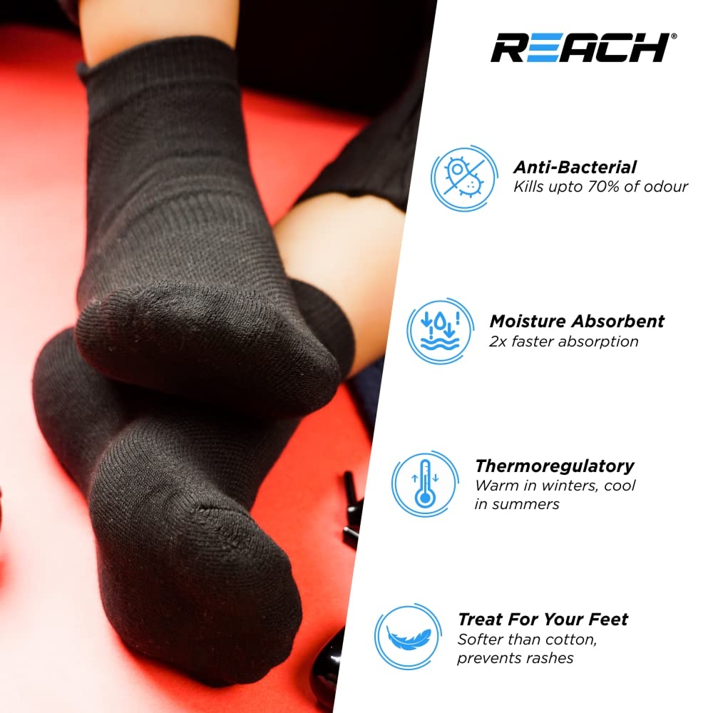 REACH Bamboo Ankle Socks for Men  Women  Breathable Mesh  Odour Free Socks  Sports  Gym Socks  Soft  Comfortable  Pack of 3  Dark Grey
