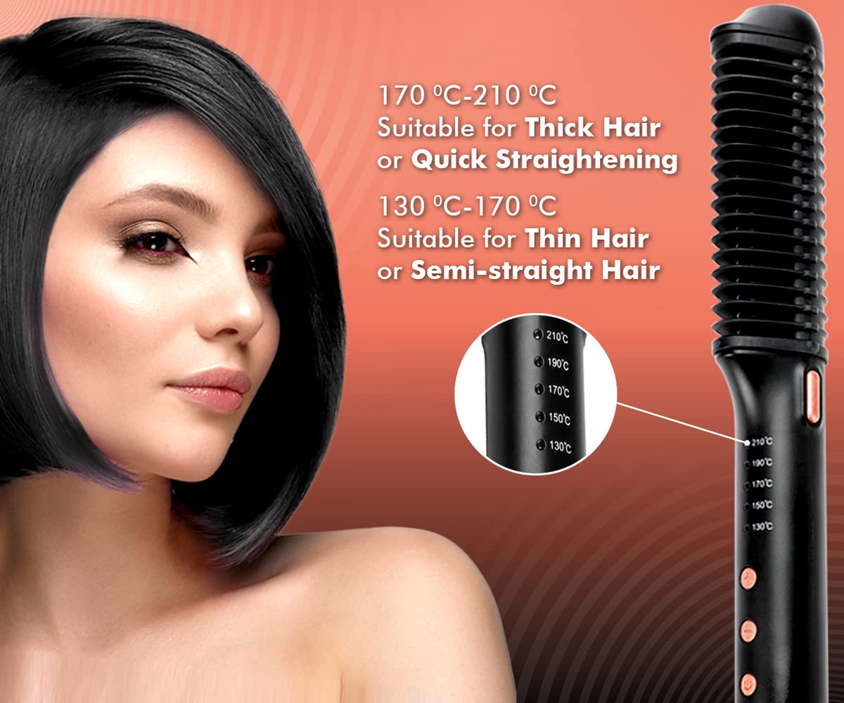 Urban Yog Hair Straightening Brush  Electric Hair Straightner Comb  with Ceramic Coated Plates 5 Temperature Controls  1 Year Warranty