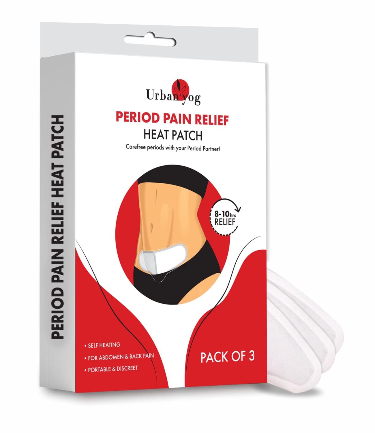 Urban yog Period Pain Relief Heat Patches Pack of 3  lasts for 10 hrs  sticks on skin  100 Natural  Relief from menstrual  back pain