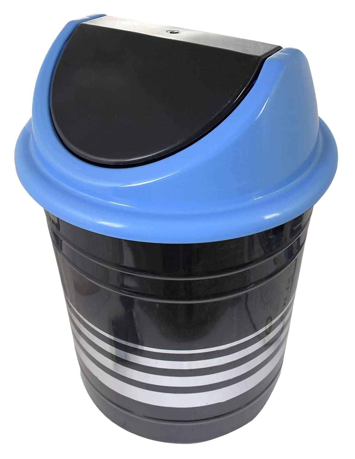 Kuber Industries Plastic DustbinWastebin With Swing Lid 10 Liter Black  Blue-47KM0887