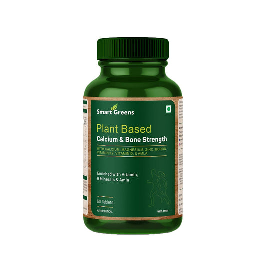 Smart Greens Plant Based Calcium  Bone Strength with Calcium Magnesium Zinc Boron Vitamin K2 Vitamin D  Amla  60 Tablets