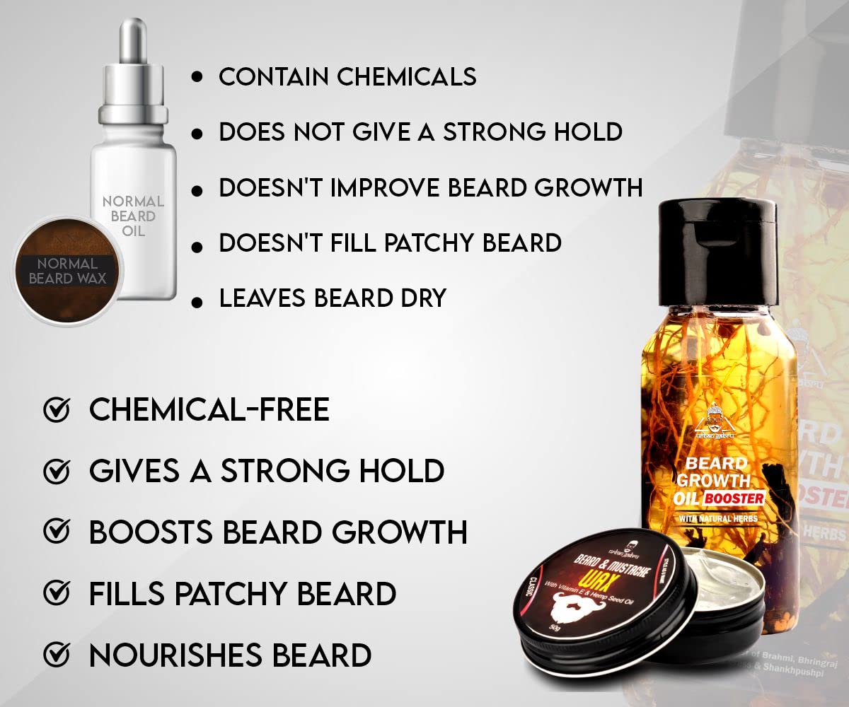 Urbangabru Combo - Beard Booster Oil 60 ML Enriched with Natural Herbs and Beard Wax 50 Gram - All Type of Beard Care Kit