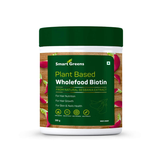 Smart Greens Plant Based Wholefood Biotin Powder High-Potency Hair Nutrition Hair fall Premature Greying Hair Growth Healthy Scalp and Skin  Nails Health - 300gm