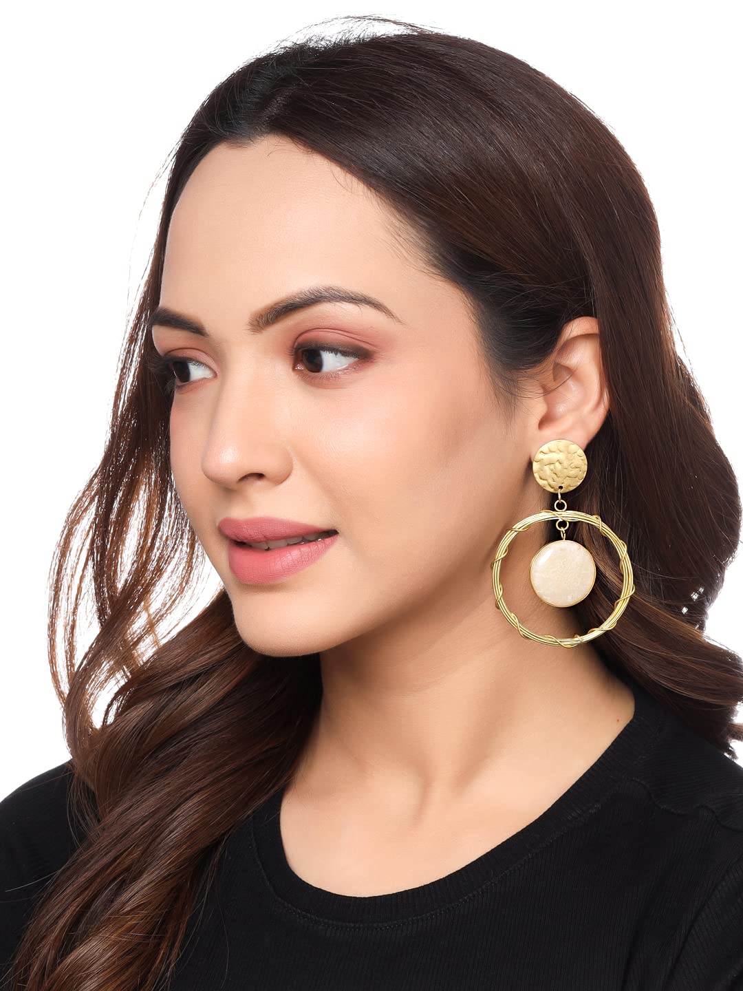 Yellow Chimes Earrings for Women and Girls  White Drop Earring  Gold Plated Drop  Circular Designed White Stone Hanging Western Drop Earrings  Accessories Jewellery for Women  Birthday Gift for Girls and Women Anniversary Gift for Wife