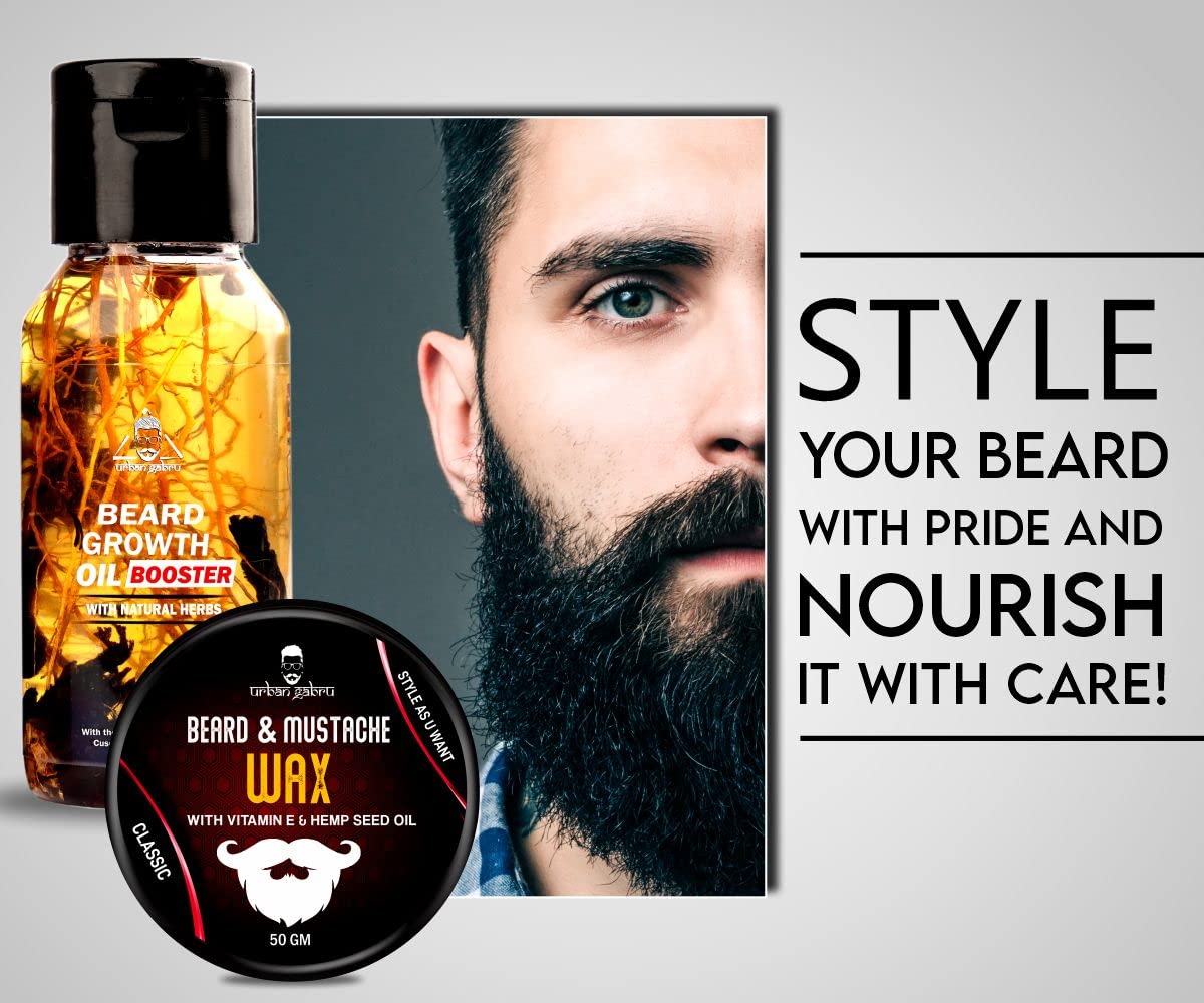 Urbangabru Combo - Beard Booster Oil 60 ML Enriched with Natural Herbs and Beard Wax 50 Gram - All Type of Beard Care Kit