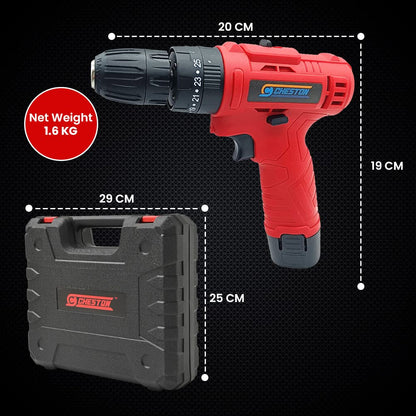 Cheston 12V Cordless Impact Drill Machine Screwdriver  10mm Keyless Chuck  1500 MAH Battery Torque 181 1500 RPM  Reversible Variable Speed for Walls Woods Metal  Carrying tool kit case