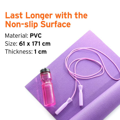 HEAD Anti-Skid PVC Yoga Mat - Women  Men  Home Gym  Outdoor Workout  Water-Resistant  Easy to Fold Purple 6mm