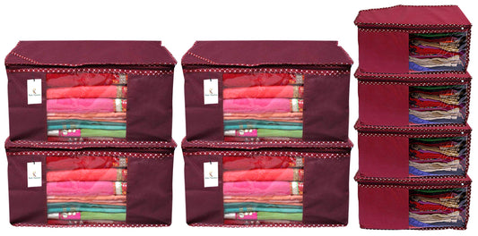 Kuber Industries Non Woven 4 Piece Saree CoverCloth Wardrobe Organizer And 4 Pieces Blouse Cover Combo Set Maroon -CTKTC038400