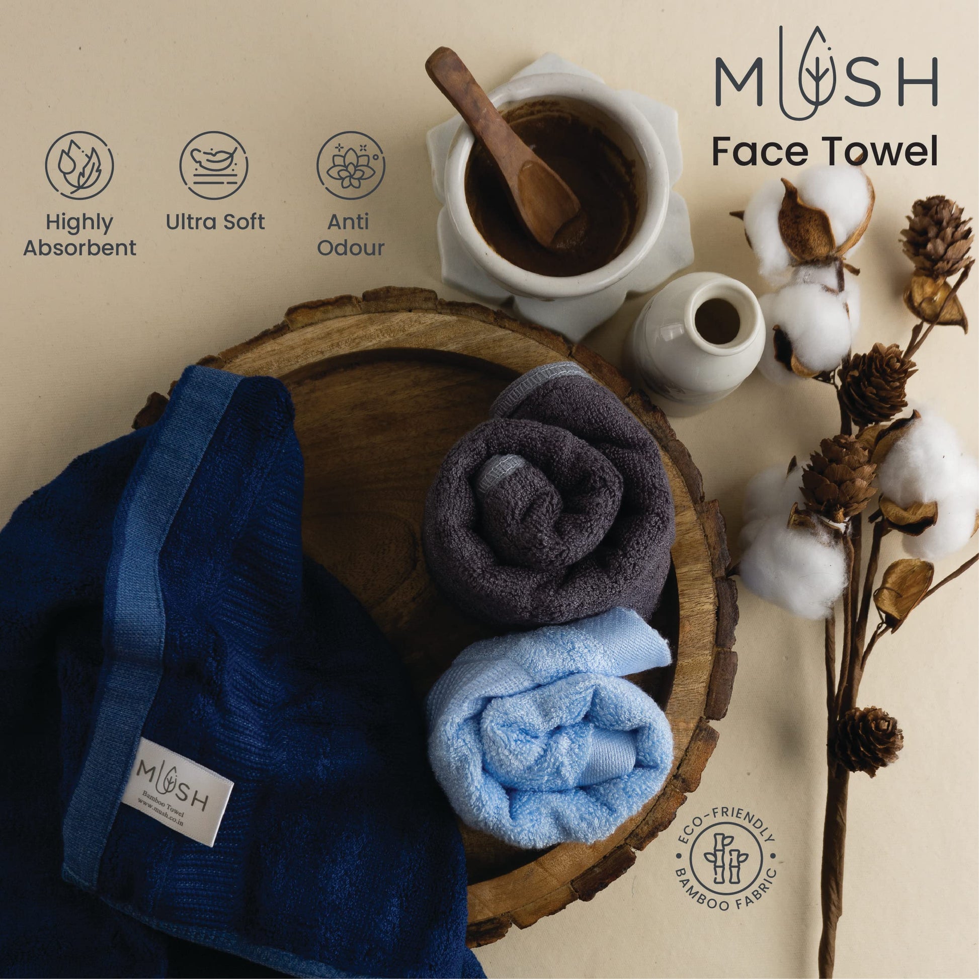 Mush Bamboo Face Towel  Ultra Soft, Absorbent & Quick Dry Towel for
