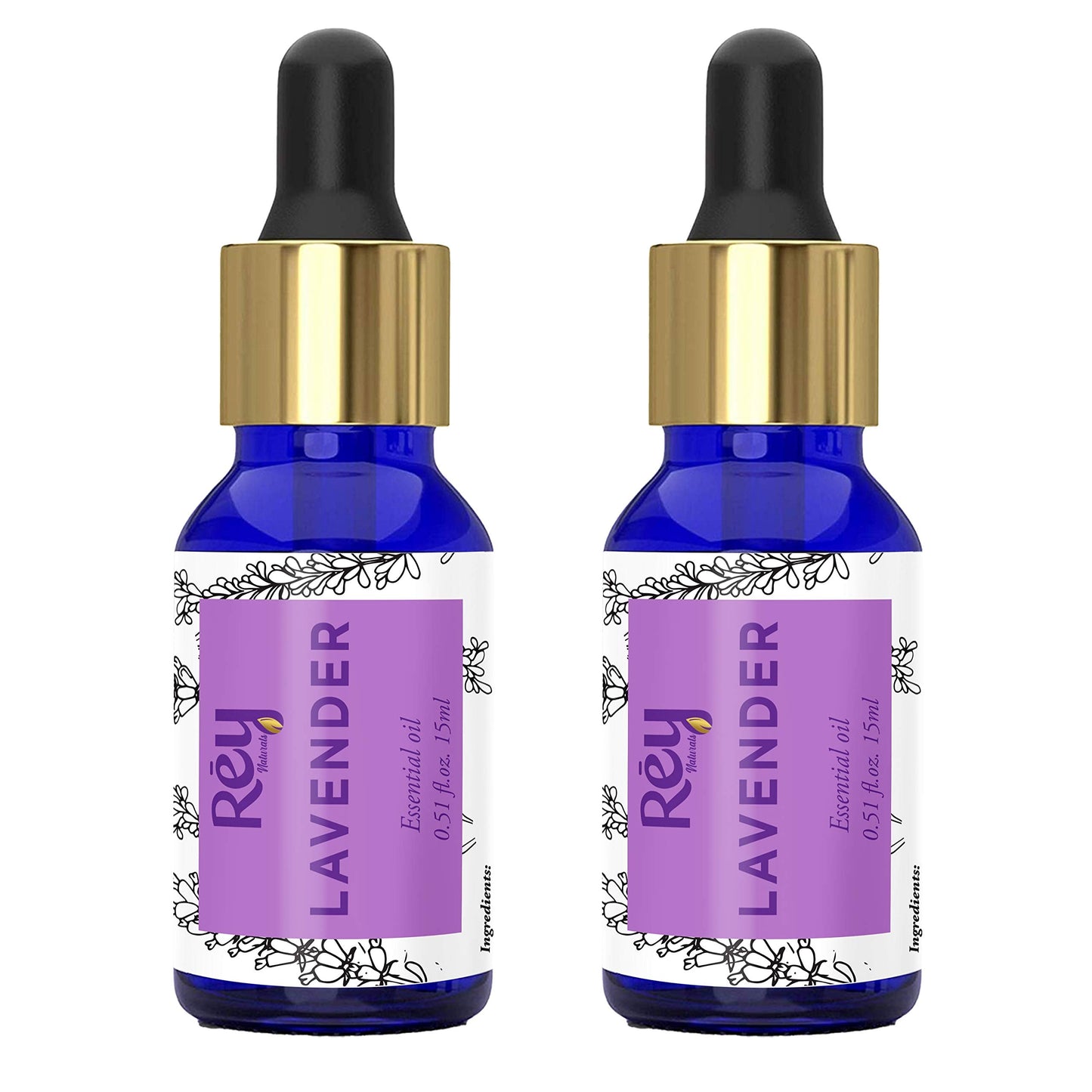 Rey Naturals Lavender Essential Oil - Pure 100 Natural - Healthier Skin and Hair - Calming Bath or Massage for Restful Sleep - Diffuser-Ready for Aromatherapy - 30 ml 15 ml x 2 super saver combo