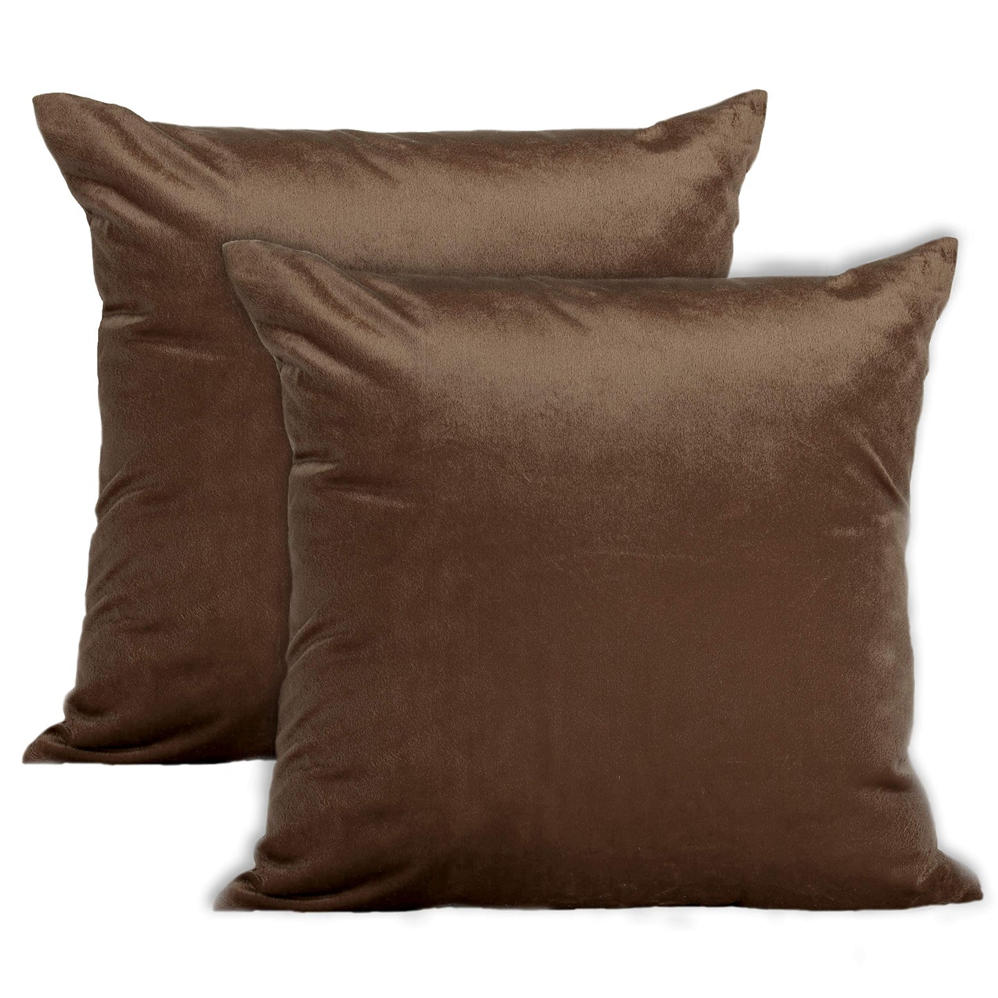 Encasa Homes Velvet Throw Pillow Cushion Covers 2 pc Set - Coffee - 16x16  40x40 cm Solid Plain Dyed Soft  Smooth Square Accent Decorative Pillowcase for Couch Sofa Chair Bed  Home