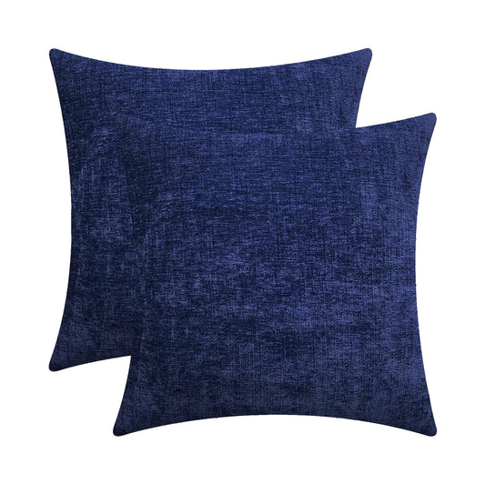 Throw Pillow Covers Chenille couch pillow covers 18 x 18 pillow cases 18x18 Inches Knife Edge with Invisible Zipper 18x18 pillow cover set of 2 pillows decorative neutral Blue by Lushomes