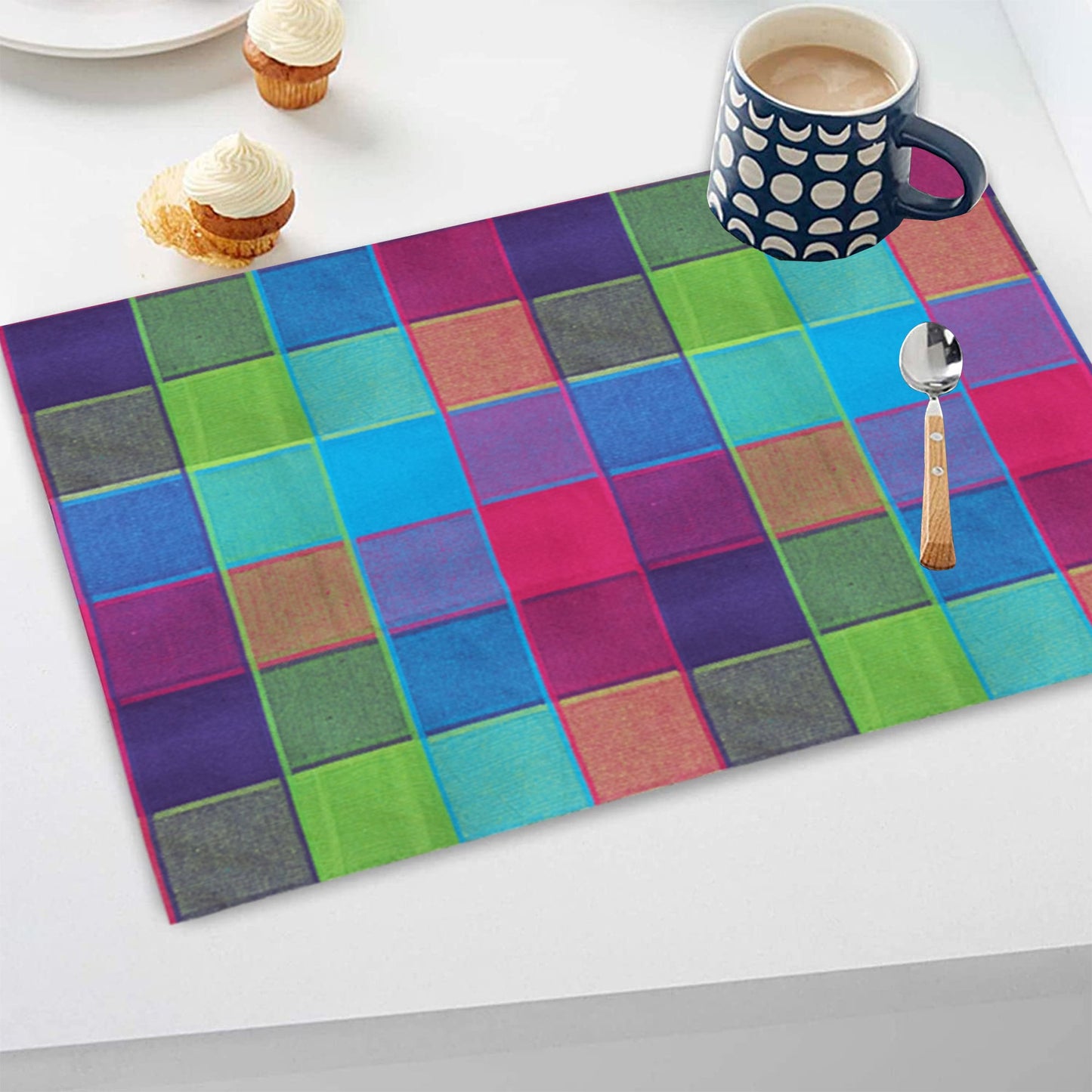 Lushomes Table Mat Multi Checks design Dining Table Mat table mats set of 6 Also Used as kitchen mat fridge mat cupboard sheets for wardrobe Fused Texture Pack of 6 13x18 Inches 33x48 Cms