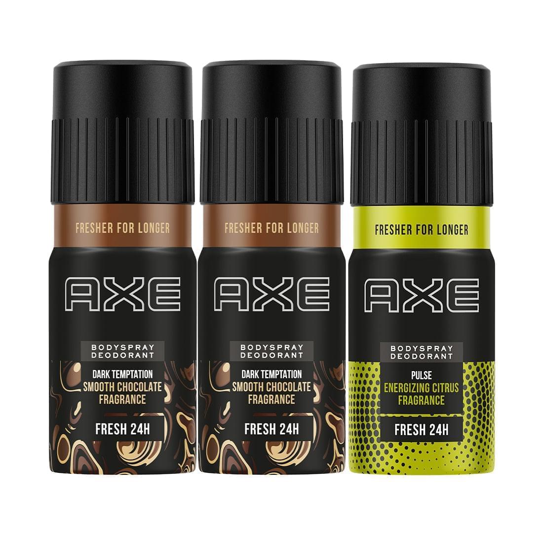 Axe Dark Temptation Pack Of 2 And Pulse Long-Lasting Deodorant for Men 3 Items In The Set