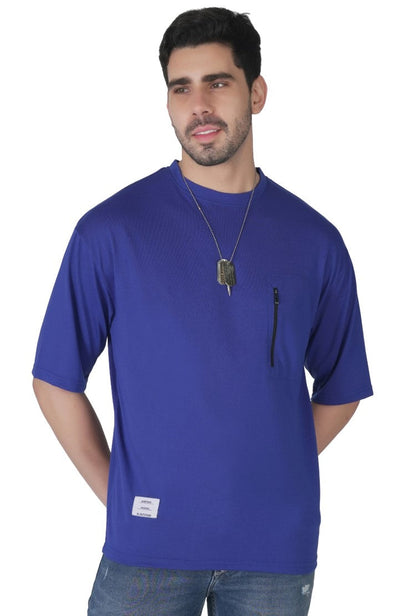 Blue Oversized Cotton Pocket T-Shirt