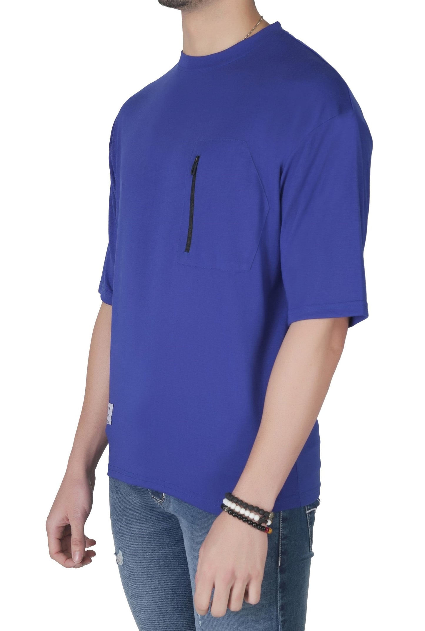 Blue Oversized Cotton Pocket T-Shirt