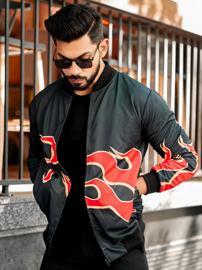 Black Red Fire Bomber Jacket