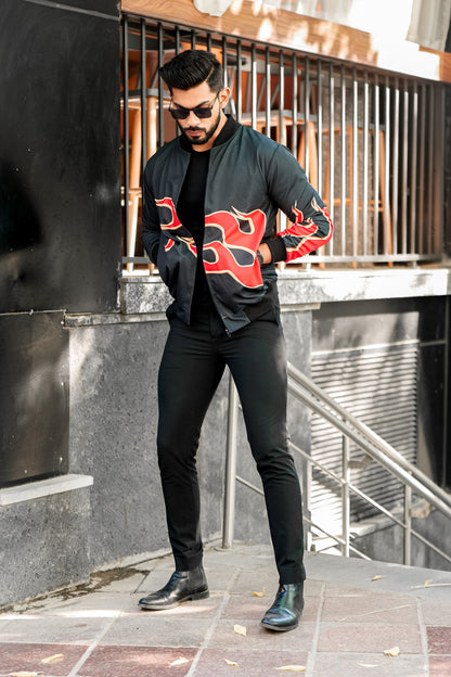 Black Red Fire Bomber Jacket