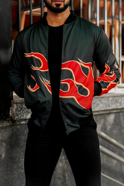 Black Red Fire Bomber Jacket