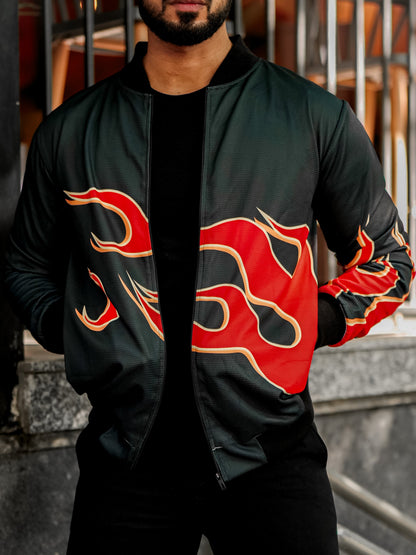 Black Red Fire Bomber Jacket