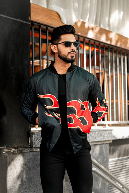 Black Red Fire Bomber Jacket