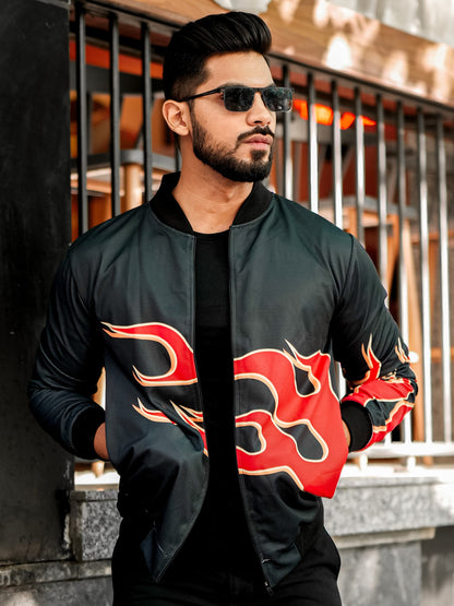 Black Red Fire Bomber Jacket